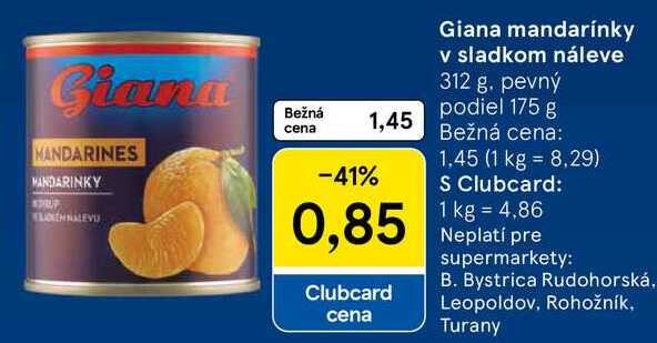Giana mandarínky v sladkom náleve, 312 g