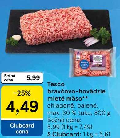 Tesco bravčovo-hovädzie mleté mäso, 800 g