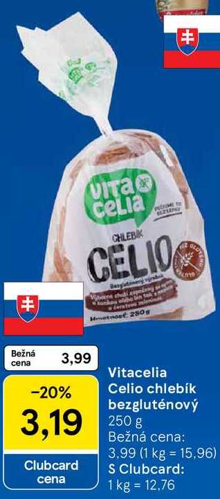Vitacelia Celio chlebík bezgluténový, 250 g