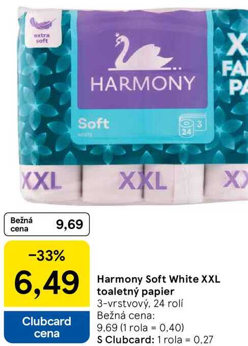 Harmony Soft White XXL toaletný papier 3-vrstvový, 24 rolí 