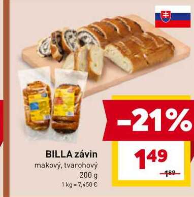 BILLA závin makový, tvarohový 200 g