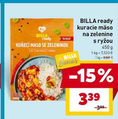BILLA ready kuracie mäso na zelenine s ryžou 450 g