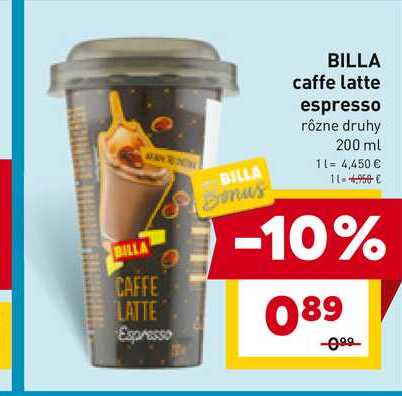 BILLA caffe latte espresso rôzne druhy 200 ml