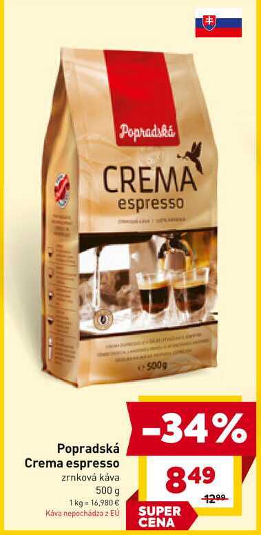 Popradská Crema espresso zrnková káva 500 g 