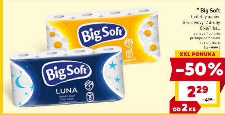 Big Soft toaletný papier 3-vrstvový, 2 druhy 8 ks/1 bal.