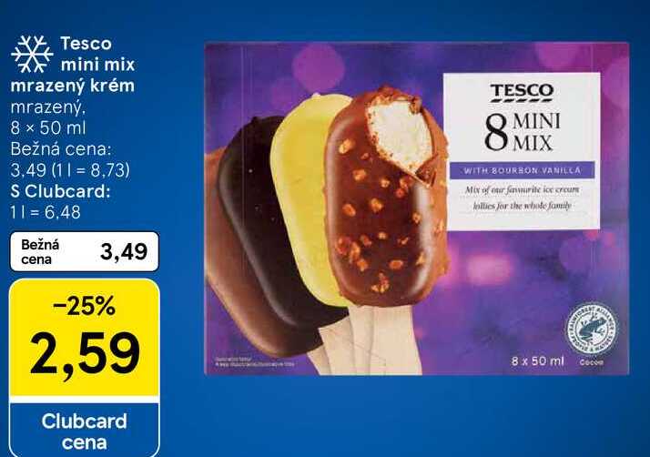 Tesco mini mix mrazený krém, 8x 50 ml 