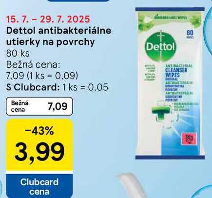 Dettol antibakteriálne utierky na povrchy, 80 ks