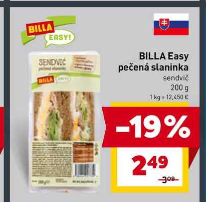 BILLA Easy pečená slaninka sendvič 200 g 
