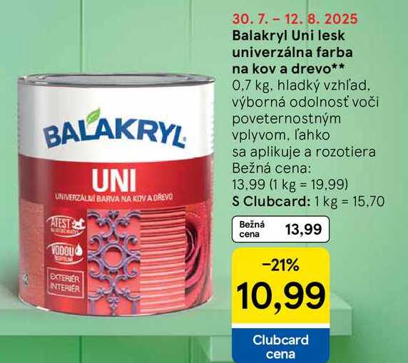 Balakryl Uni lesk univerzálna farba na kov a drevo, 0,7 kg