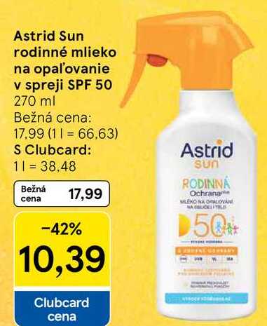 Astrid Sun rodinné mlieko na opaľovanie v spreji SPF 50, 270 ml 
