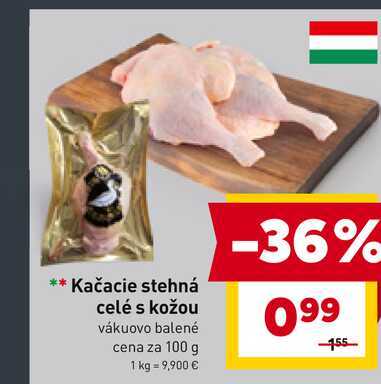 Kačacie stehná celé s kožou vákuovo balené cena za 100 g 