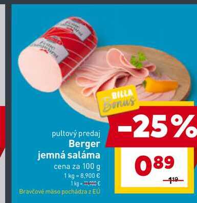 Berger jemná saláma cena za 100 g 