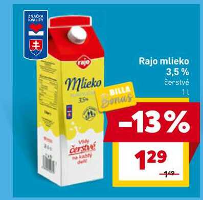 Rajo mlieko 3,5% čerstvé 1l
