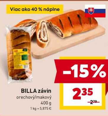 BILLA závin orechový/makový 400 g 