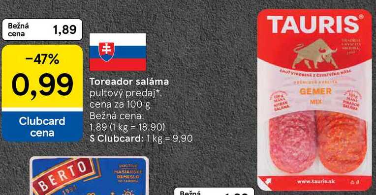 Toreador saláma, cena za 100 g