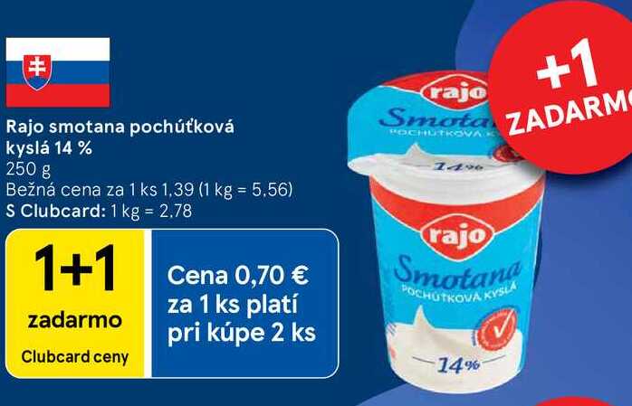 Rajo smotana pochúťková kyslá 14 %, 250 g 