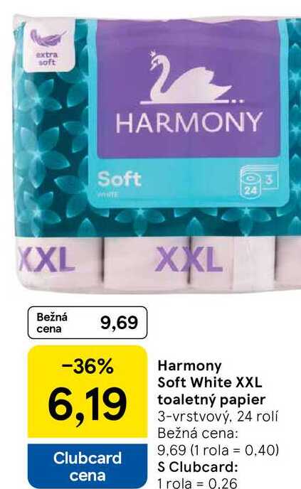 Harmony Soft White XXL toaletný papier, 24 rolí