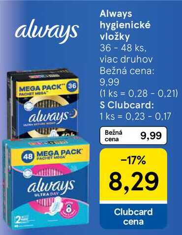 Always hygienické vložky, 36-48 ks