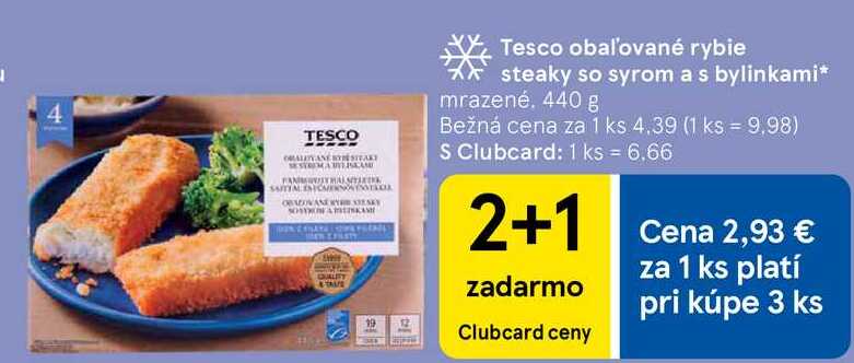 Tesco obaľované rybie steaky so syrom a s bylinkami, 440 g