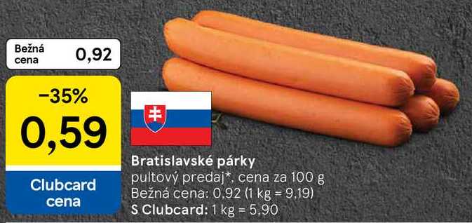 Bratislavské párky, cena za 100 g 