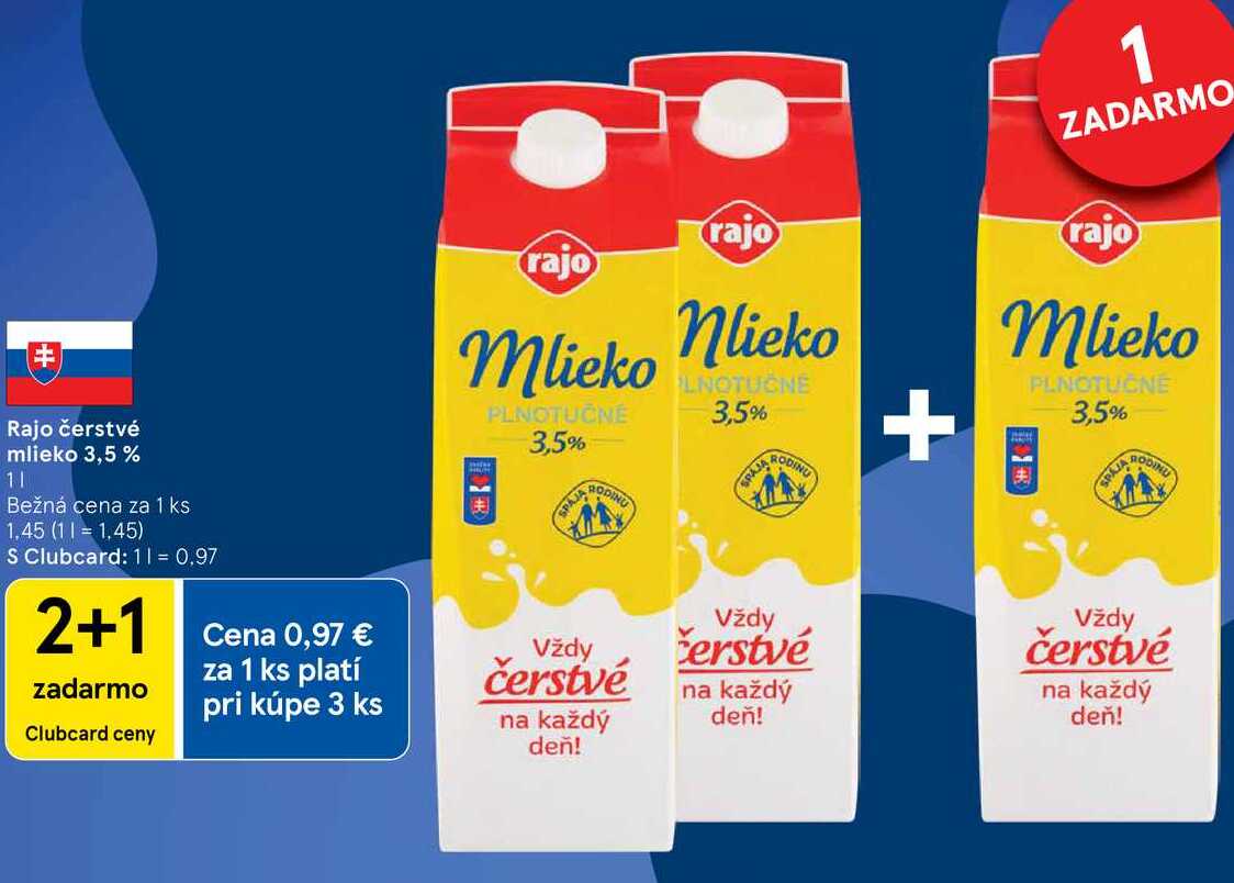 Rajo čerstvé mlieko 3,5 %, 1 l