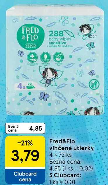 Fred&Flo vlhčené utierky, 4x 72 ks