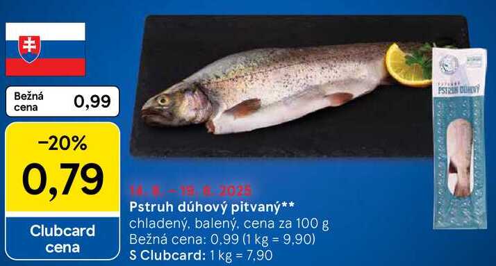Pstruh dúhový pitvaný, cena za 100 g 