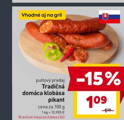 Tradičná domáca klobása pikant cena za 100 g