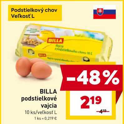 BILLA podstielkové vajcia 10 ks/veľkosť L 