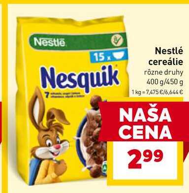 Nestlé cereálie rôzne druhy 400 g/450 g 