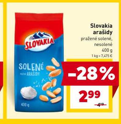 Slovakia arašidy pražené solené, nesolené 400 g 
