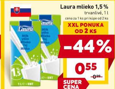 Laura mlieko 1,5% trvanlivé, 1L
