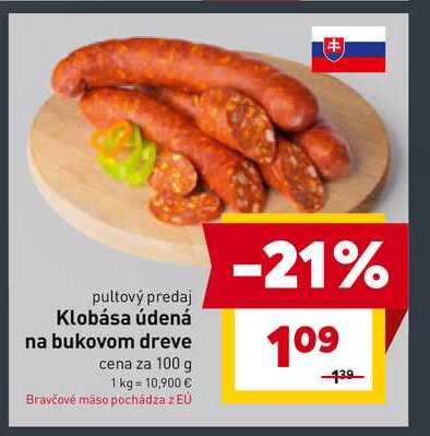 Klobása údená na bukovom dreve cena za 100 g 