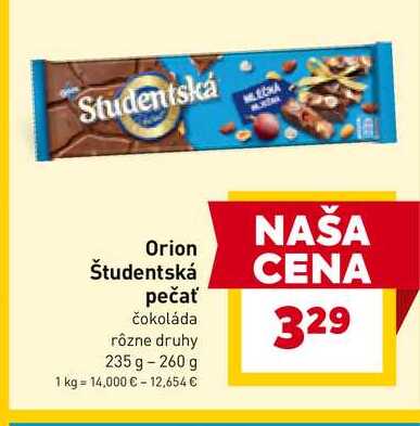 Orion Študentská pečať čokoláda rôzne druhy 235 g - 260 g 