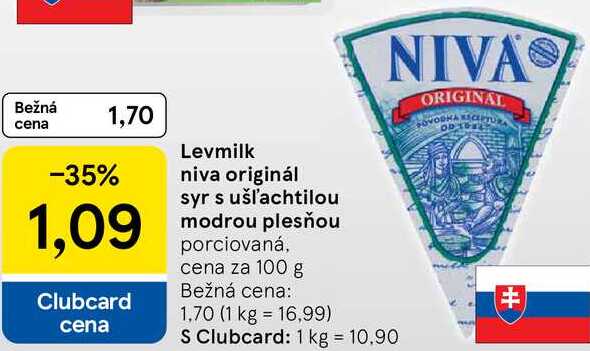 Levmilk niva originál syr s ušľachtilou modrou plesňou, cena za 100 g