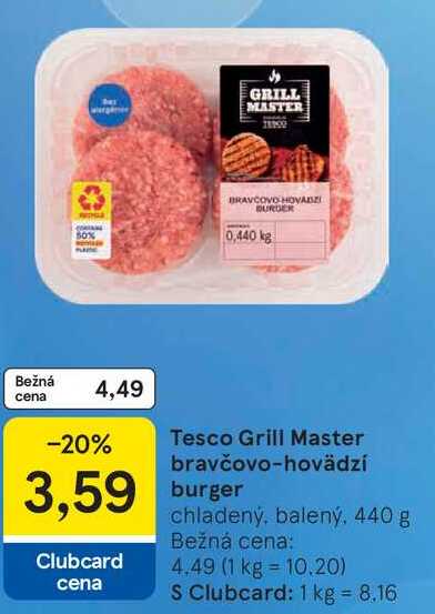 Tesco Grill Master bravčovo-hovädzí burger, 440 g