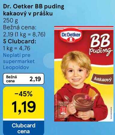 Dr. Oetker BB puding kakaový v prášku, 250 g 