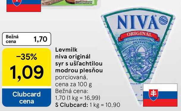 Levmilk niva originál syr s ušľachtilou modrou plesňou, cena za 100 g 