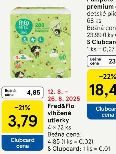 Fred&Flo vlhčené utierky, 4x 72 ks