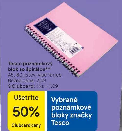 Tesco poznámkový blok so špirálou