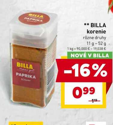 BILLA korenie rôzne druhy 11g-52 g