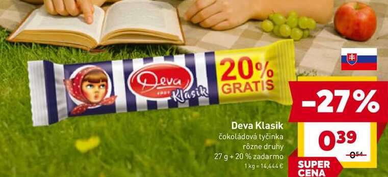Deva Klasik čokoládová tyčinka rôzne druhy 27 g + 20% zadarmo