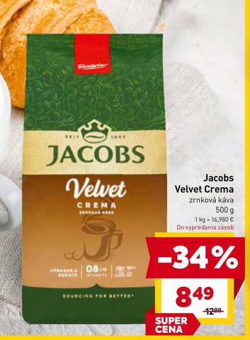 Jacobs Velvet Crema zrnková káva 500 g