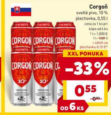 Corgoň svetlé pivo, 10% plechovka, 0,55 l