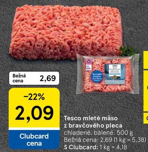 Tesco mleté mäso z bravčového pleca, 500 g