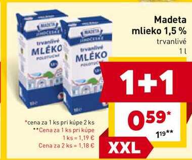 Madeta mlieko 1,5% trvanlivé 1l 