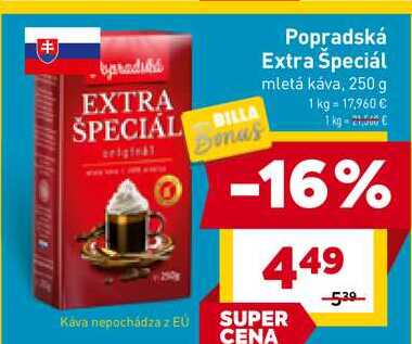 Popradská Extra Špeciál mletá káva, 250 g