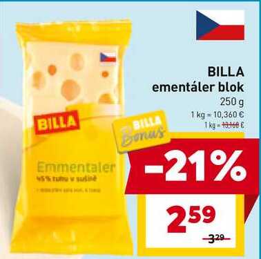 BILLA ementáler blok 250 g 