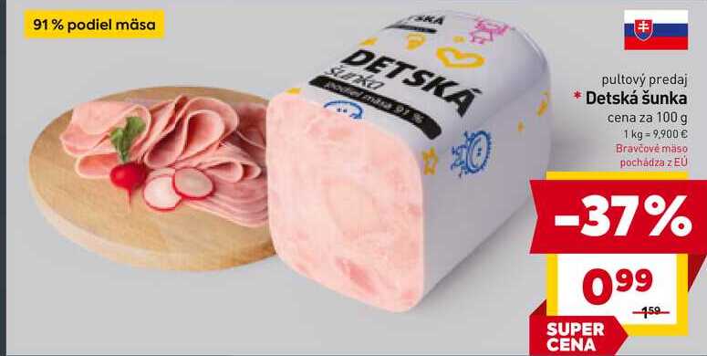 Detská šunka cena za 100 g