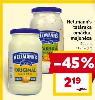 Hellmann's tatárska omáčka, majonéza 405 ml 
